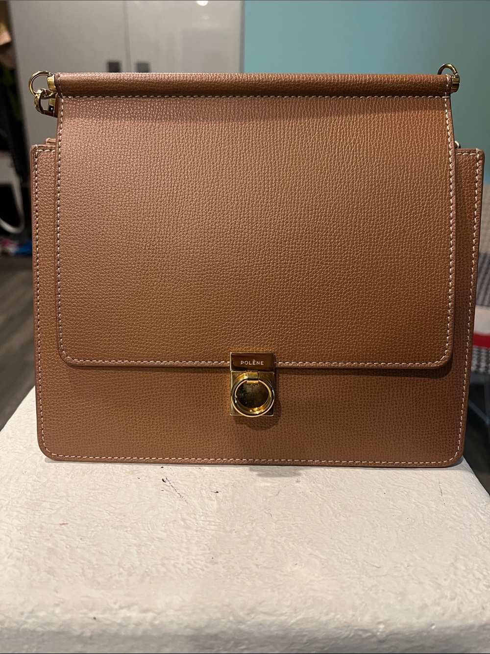 Polène Tan Crossbody Bag with Gold Hardware